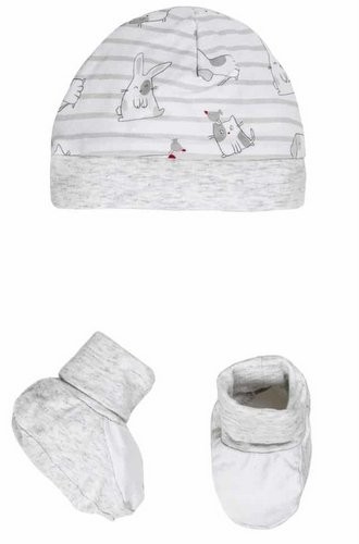 Set Neonato Cappellino e Scarpine in Jersey Animaletti