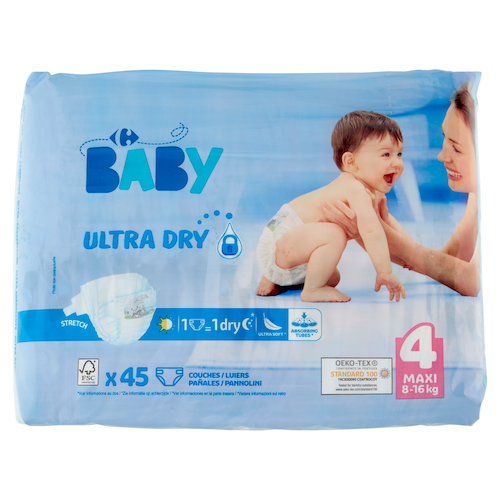 Couches taille 4 maxi : 8-16 kg Ultra Dry CARREFOUR BABY