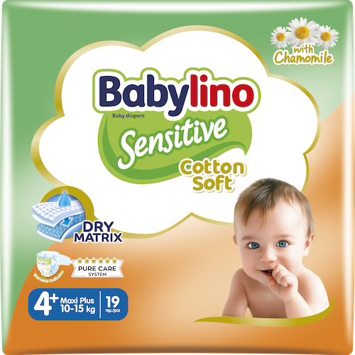 Pannolini Sensitive Taglia 4+ Maxi Plus (10-15 kg)-Babylino Pannolini Sensitive Taglia 4+ Maxi Plus (10-15 kg)-Babylino