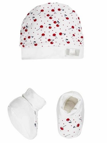 Set Neonata Cappellino e Scarpine in Jersey Ciliegie