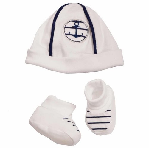 Set Neonato Cappellino e Scarpine in Costina Ricamata