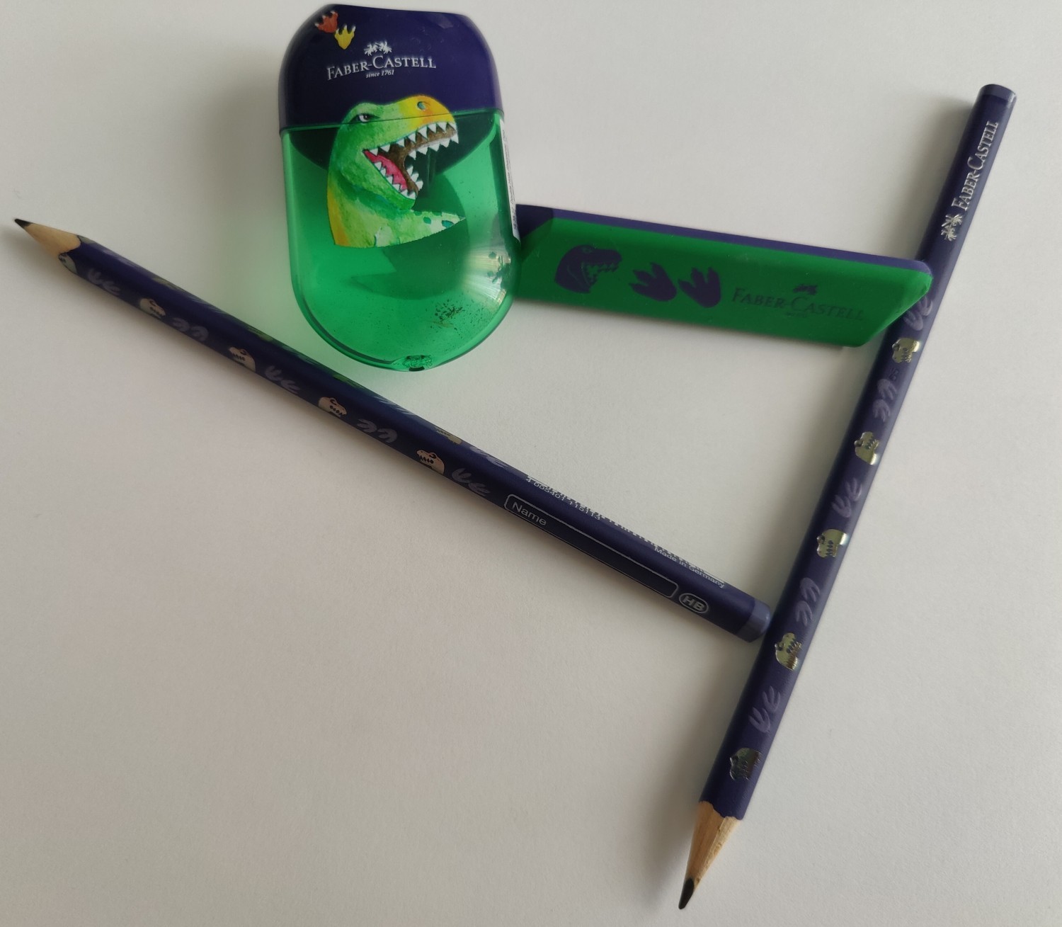 Set matite-gomma-temperino dinosauro della Faber-Castell