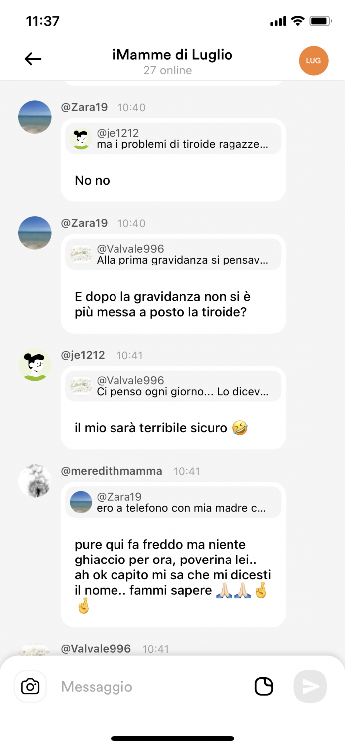 Esempio di chat tra mamme