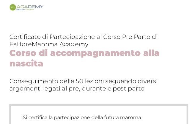 Dettaglio certificazione corso preparto