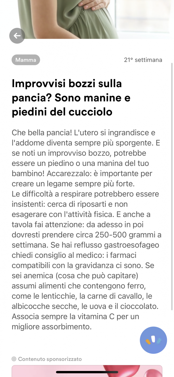 Esempio di info settimanali per la mamma