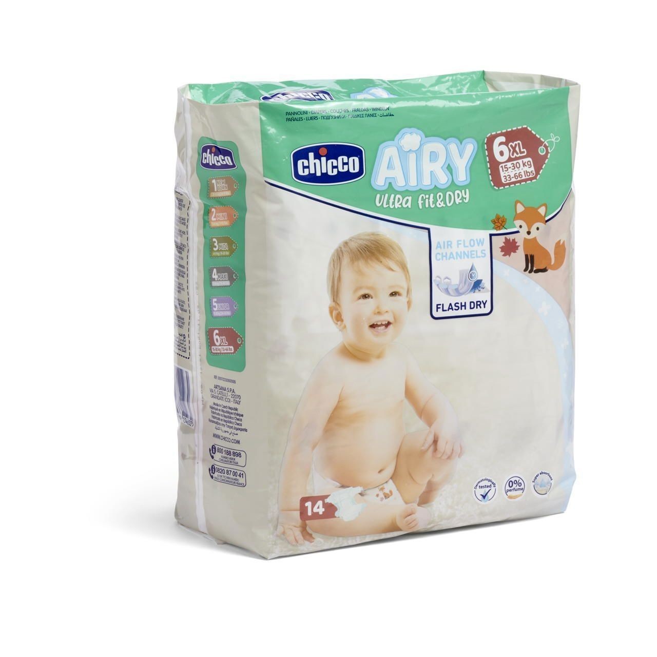 Pannolini Airy Ultra Fit&Dry Taglia 6 XL (15-30 kg) Chicco